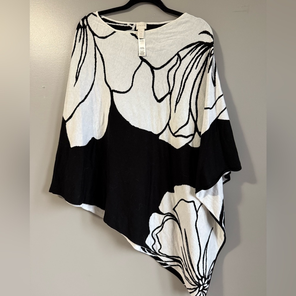 Chico's Black and White Floral Poncho